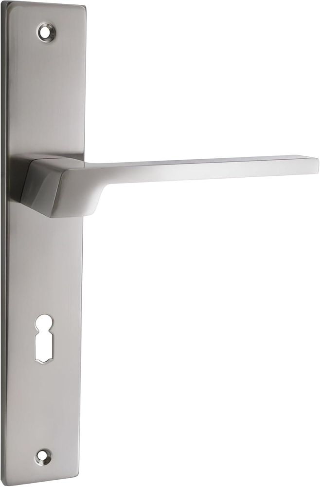 Domino Türgriff 72 BB-Buntbart Drückergarnitur Langschild für Zimmertür, Bürotür, Kellertür, Innentür, L-Form, Aluminium Nickel CANTORO M9