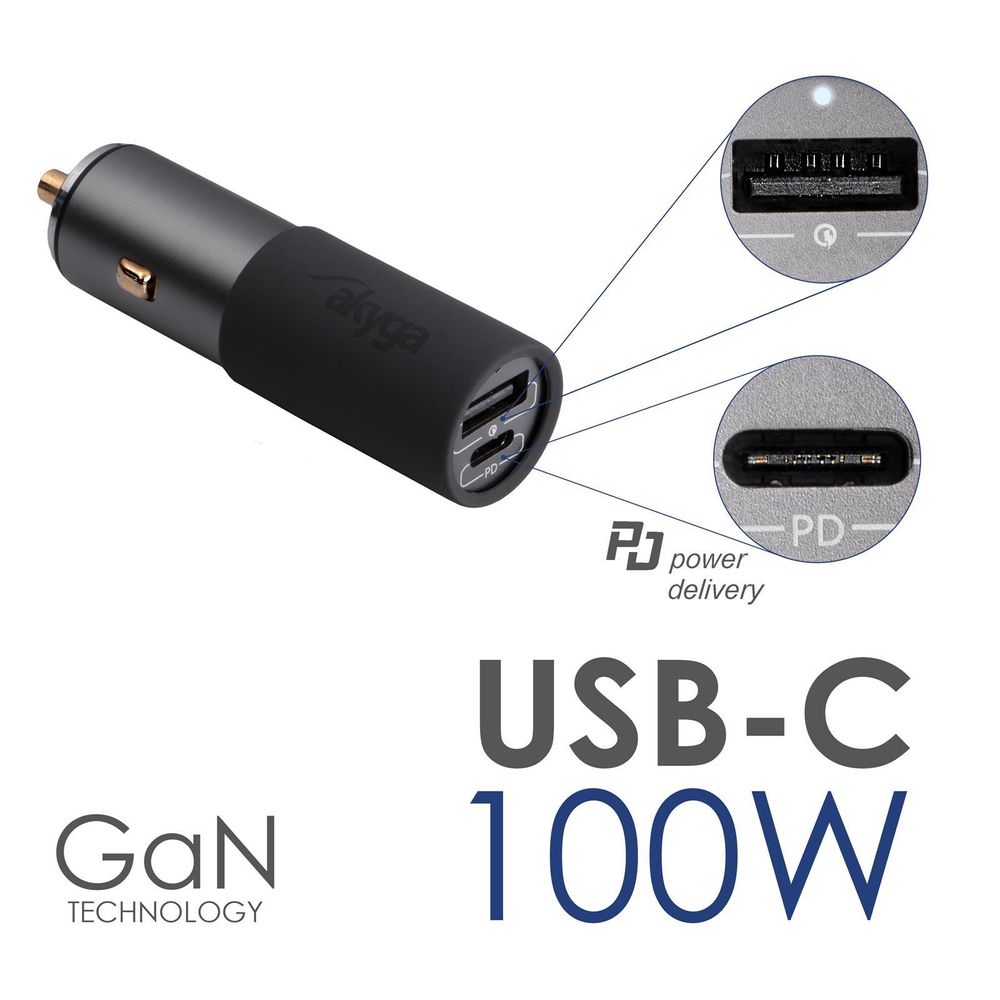 Akyga® AK-CH-26 Kfz-Ladegerät mit USB-C Power 100 W und GaN-Technologie