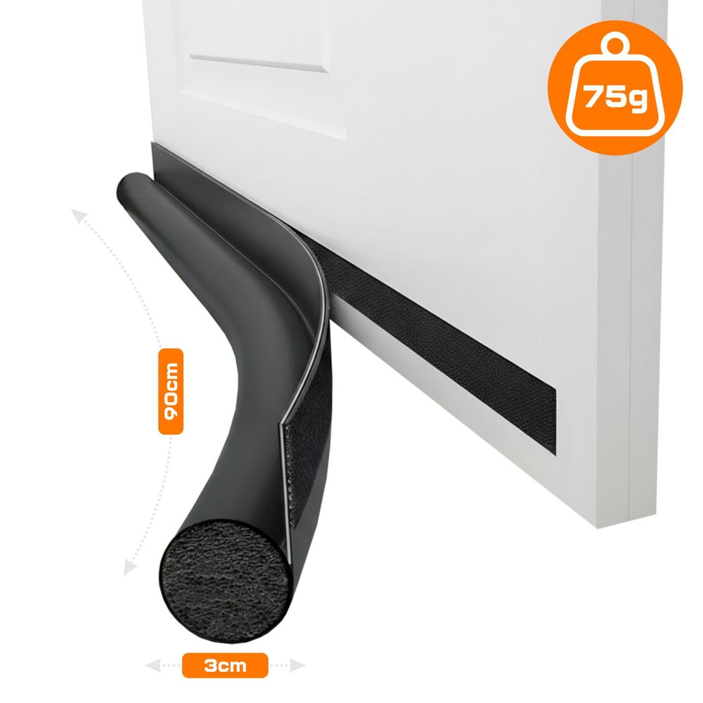 Türdichtung 90cm Schwarz, Zugluftstopper mit Klettverschluss, Schallschutz & Insektenschutz, Schaumstoff Dichtung zuschneidbar, EVI HOME Single Black