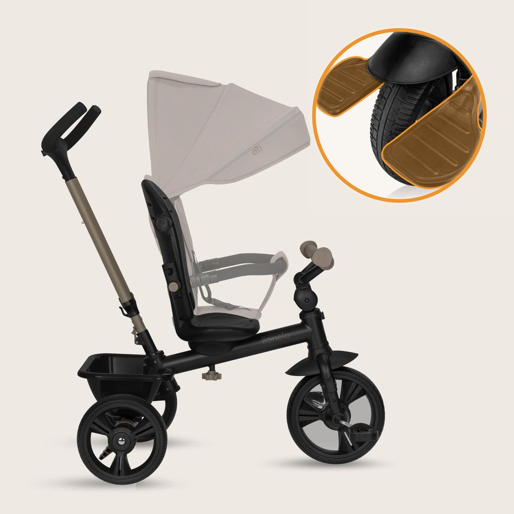 Haari Dreirad 2in1 für Kinder ab 18 Monaten, mit drehbarem Sitz, Schiebegriff, Freilauf, Verdeck, Fußstütze und Sicherheitsbügel - Beige Taupe