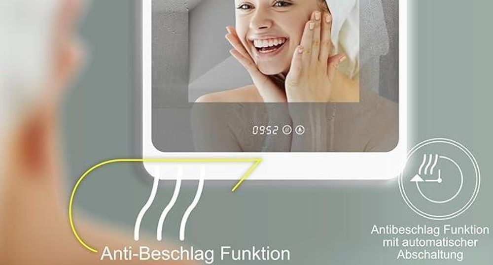 HOKO LED Wandspiegel 50x70 cm – Moderne Badspiegel mit Beleuchtung & Digitaluhr