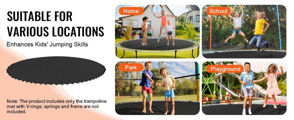 VEVOR Ersatz-Trampolinmatte, Sprungmatte passt auf 14ft Rahmen, Universelle Sprungmatte für 14ft Rundtrampolin, Verstärkte UV-beständige Matte mit Federwerkzeug & langlebigen V-Ringen, passend für 6,5"-7" Federlänge