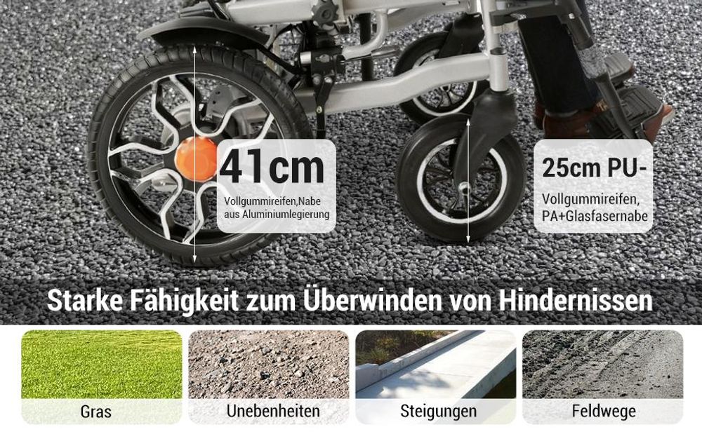 Elektrorollstuhl faltbar, elektrischer Faltrollstuhl mit Joystick, 24V Akku, Armlehnen, Fußstützen, für Senioren, Zuhause und Pflege