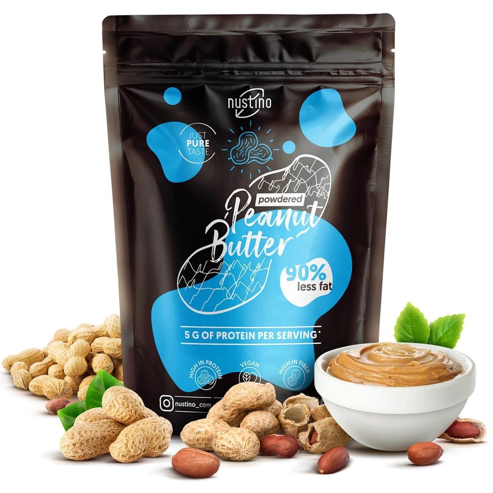 Nustino – Masło orzechowe w proszku Pure 400 g – 100% orzechów ziemnych, o 90% mniej tłuszczu – bogate w białko – bez cukru – o niskiej zawartości tłuszczu – bez oleju palmowego