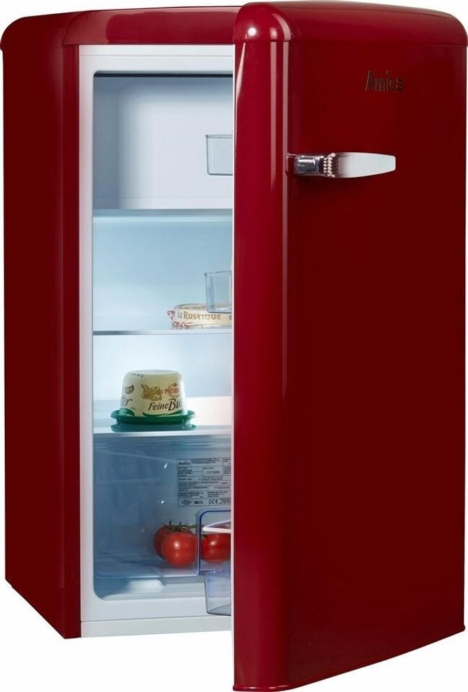 Amica KS 15611 R, Kühlschrank mit Gefrierfach im Retro Design, 85 cm Höhe, wine red,