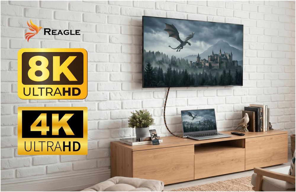 HDMI 2.1 Kabel 8K & 4K Ultra HD, Reagle Gaming, 48Gbps 8K@60Hz 4K@120Hz Kompatibel mit Konsole PS5 Xbox Series X S, OLED TV, DTS: X, HDCP 2.2 & 2.3,