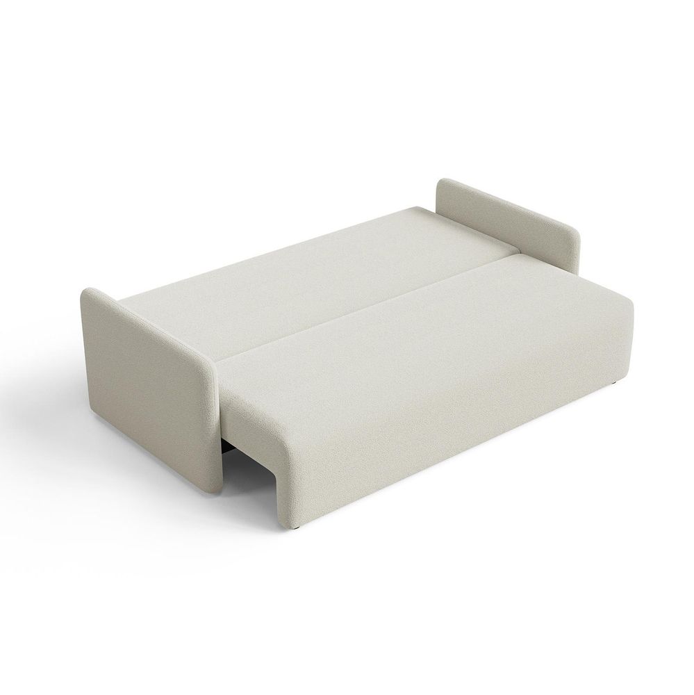 DEKORI Skandinavisches Sofa MALVA – 3-Sitzer Stoffsofa mit runden Kissen - QUELLE 05 (Beige)