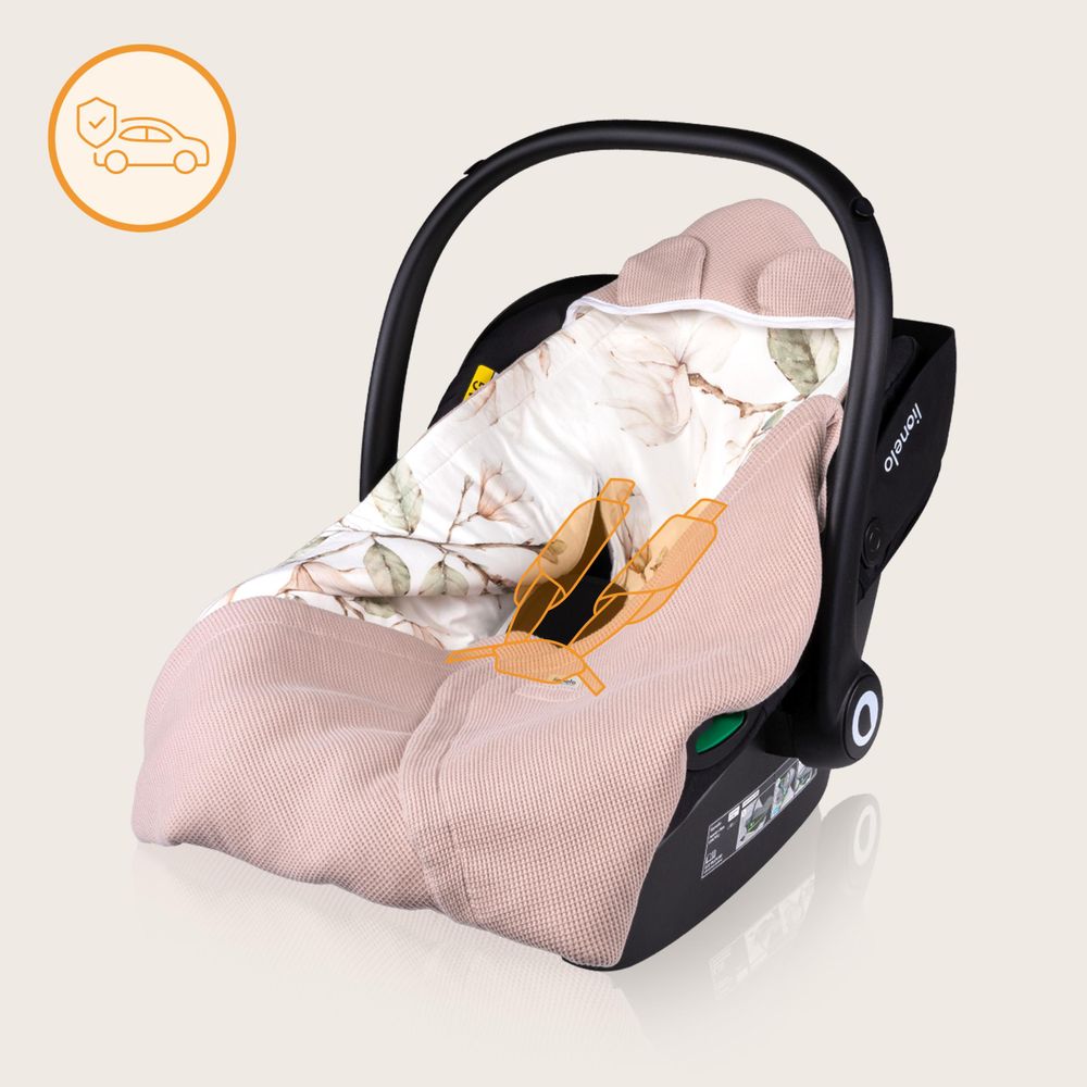 Lionelo Babydecken Travel Swaddle Blanket für Kindersitz, Tragetasche, Kinderwagen, Ganzjährig, 90x90 cm, Klettverschluss, 100% Baumwolle Beige