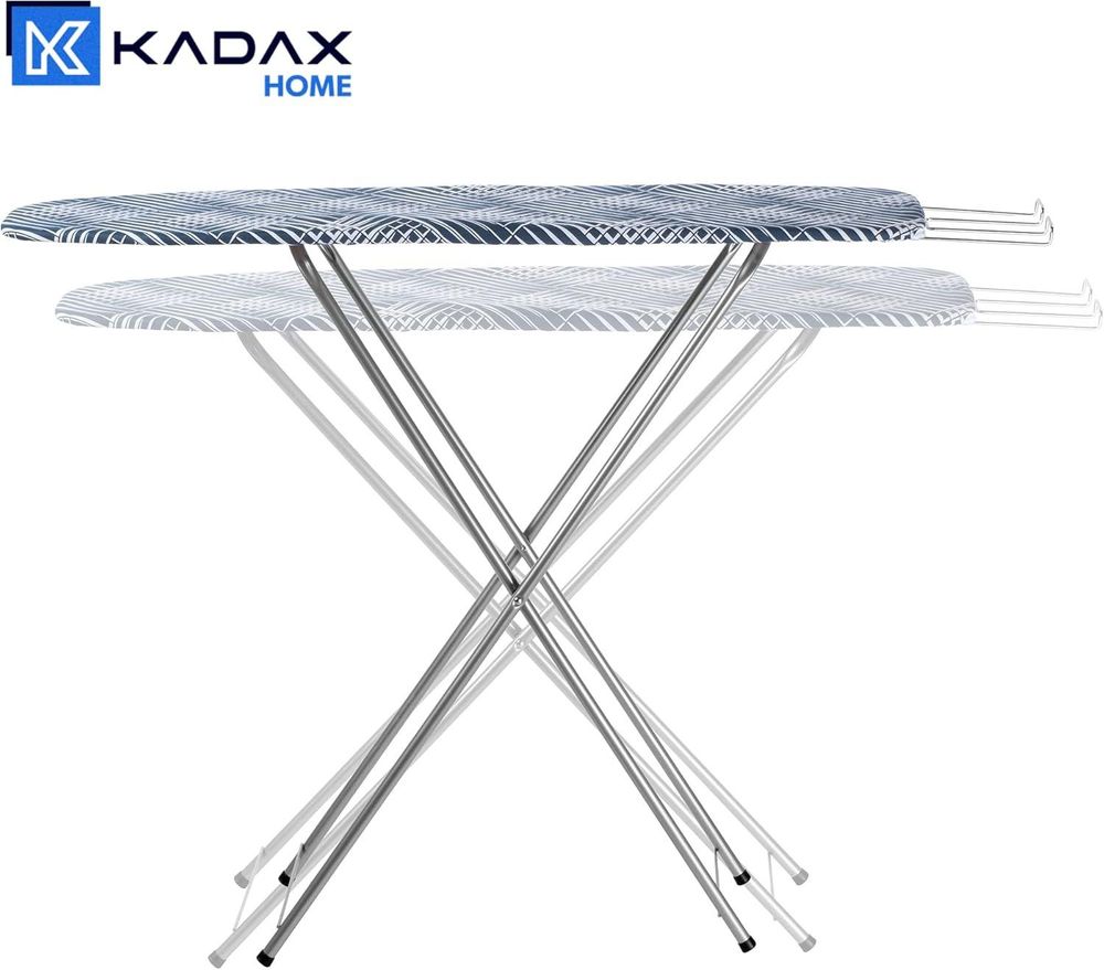 KADAX Bügelbrett mit Fach "Habo", Dampfbügeltisch, 104 cm, Geometrisches Muster