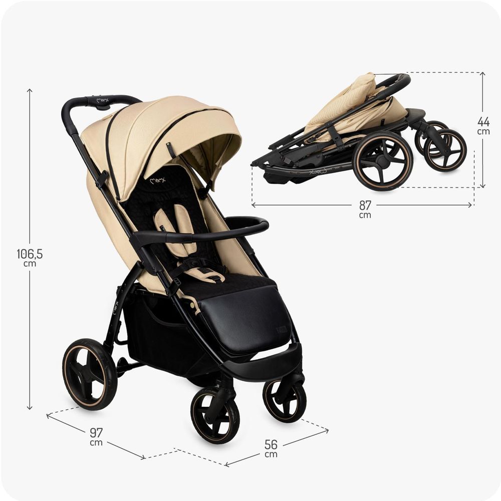 MoMi MIYA Kinderwagen Buggy – 10" Räder, Moskitonetz, Regen- & Fußschutz – Beige