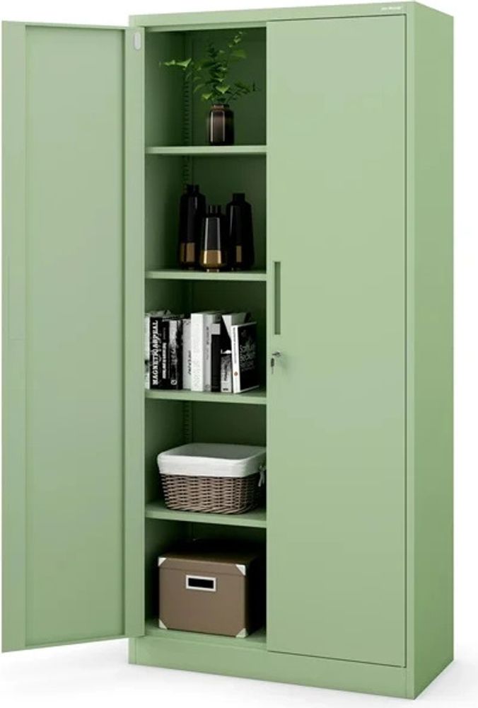 Aktenschrank Büroschrank Metallschrank Stahlschrank Werkzeugschrank Stahlblech Pulverbeschichtet Flügeltürschrank Abschließbar 195 cm x 90 cm x 40 cm Farbe: Pastellgrün