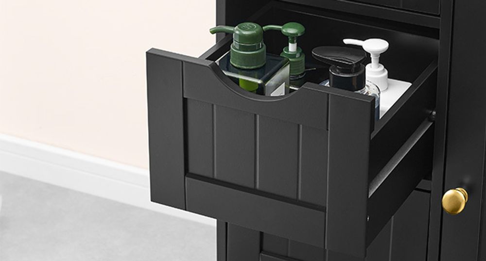VASAGLE Badezimmerschrank, schmaler Badschrank, Beistellschrank, Kommode, mit 4 Schubladen, Schranktür, verstellbare Ablage