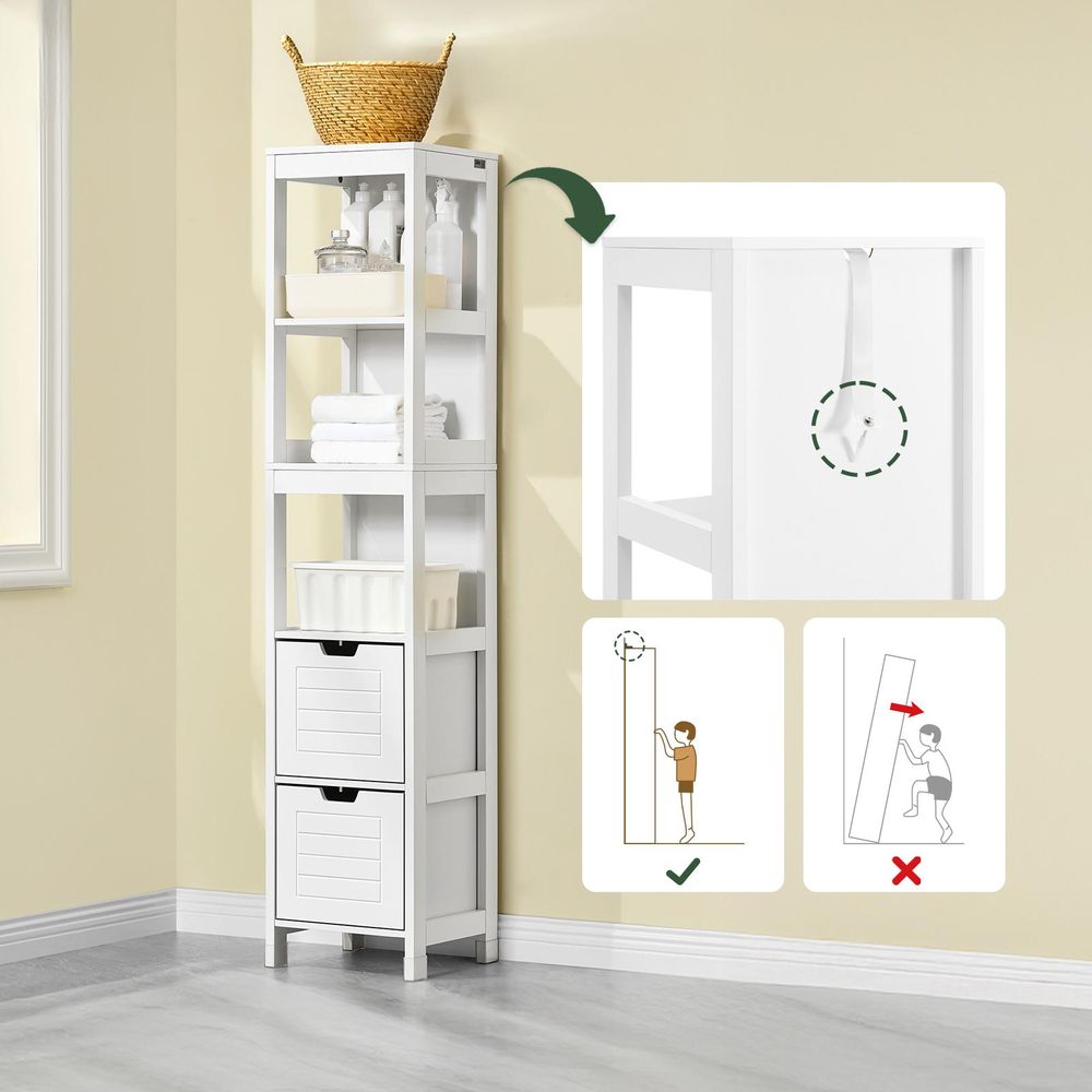 SoBuy Badezimmerschrank Hochschrank Badezimmer Badschrank schmal mit 3 offenen Fächern und 2 Körben Badregal Schmal 30cm Breit 30x30x144cm FRG126-W