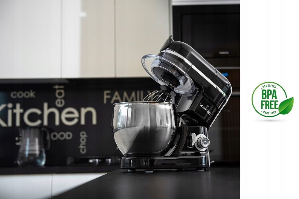 LEHMANN Impastatrice Planetaria Multifunzione con tritacarne e frullatore a caraffa, Ciotola 5L, set di accessori, Nero