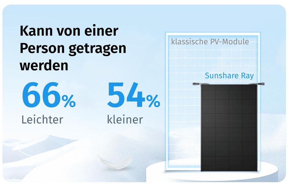 Kompaktes Sunshare RAY 200W Full Black Solarmodul mit geringem Gewicht