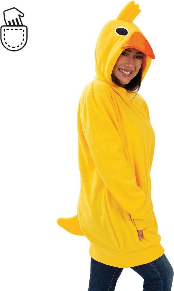 Enten Kostüm für Erwachsene Hoodie Kapuzenpullover mit Bauchtasche und Tierkapuze Schnabel Augen Kopfgefieder und Entenschwanz (L)