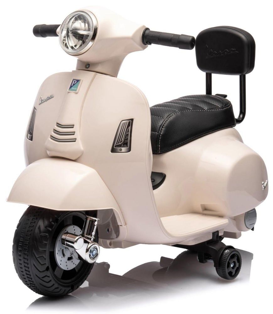 Vespa elettrica per bambini SUN BABY vista frontale con schienale e ruote laterali