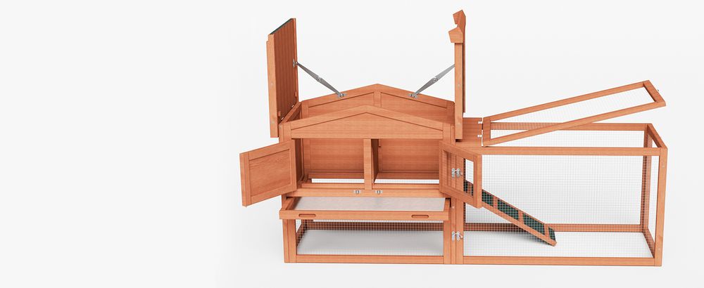Wiltec XXL Hasenstall 1560 x 520 x 680 mm mit Freilaufgehege und erhöhtem Unterschlupf aus Fichtenholz, Kaninchenkäfig mit 2 Etagen, Kleintierstall