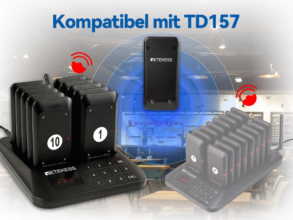 Retekess TD157S Pager Rufsystem, Restaurant Pager, 400m, 200mAh, Geeignet für Fast Food Restaurant, Food Truck, Krankenhäuser, Kompatibel mit TD157