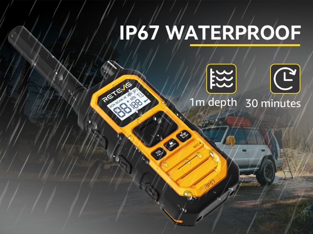 Retevis RB648 Plus Walkie Talkie mit Großer Reichweite, Wasserdichtes Funkgerät IP67, 2000mAh Typ C, Dual-PTT, Vibrationserinnerung