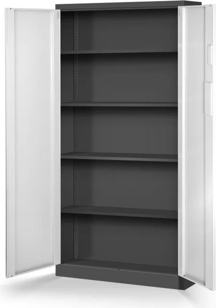 Aktenschrank Metallschrank mit Zahlenschloss Büroschrank Flügeltüren Stahlblech 4 Einlegeböden 185 cm x 90 cm x 40 cm Farbe: Anthrazit-weiß