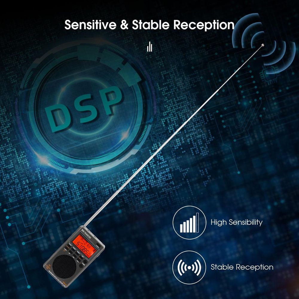Retekess TR110 Tragbares Digitalradio, Kurzwellen BBS Funktion, FM MW Air Band Weltweiter, Sleep-Timer, externe Antenne, für Ausflüge im Freien