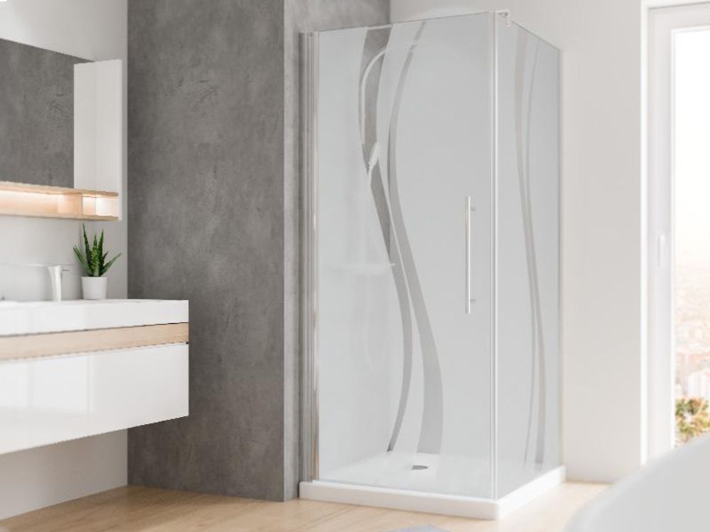 Schulte Duschkabine 90 x 90 x 190 cm, Drehtür mit Seitenwand, Sicherheitsglas Dekor Liane, Profil Chromoptik, Eckdusche