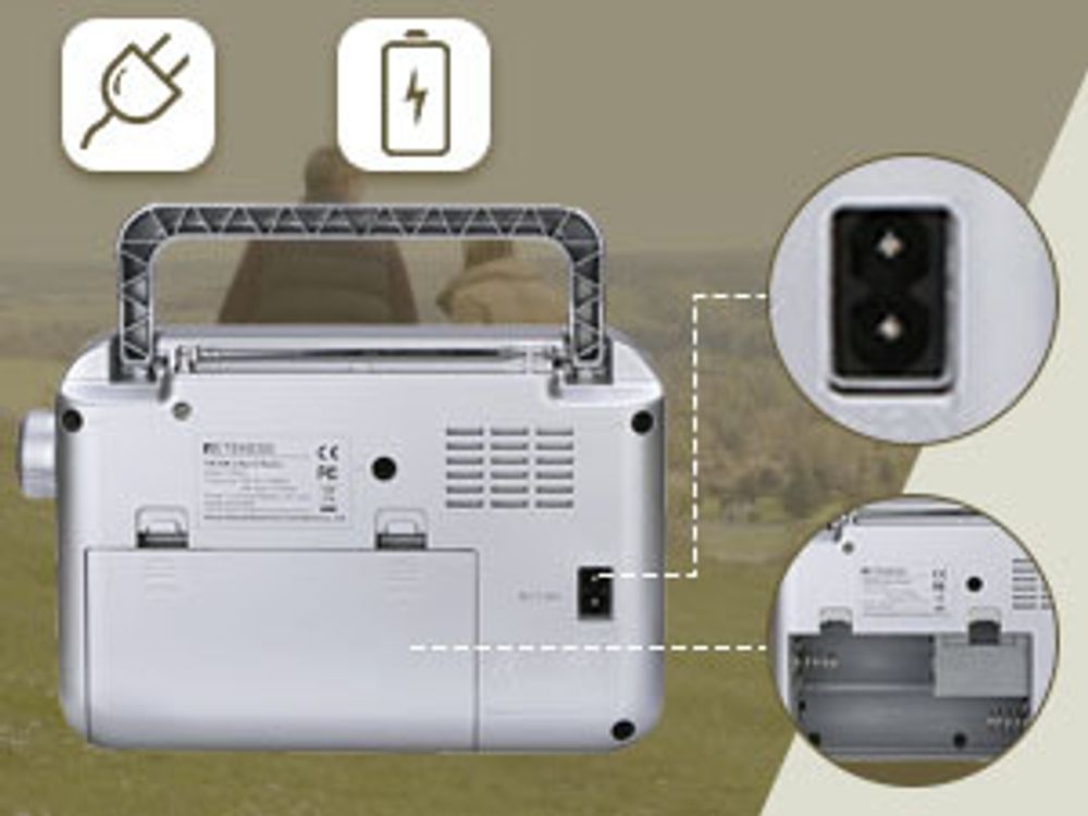 Retekess TR604 Tragbares Radio,AM FM Radio,Großer Knopf,Netzkabel oder Batteriebetrieb,Großer Lautsprecher Einstellbare Höhen Bässe Radio für Senioren