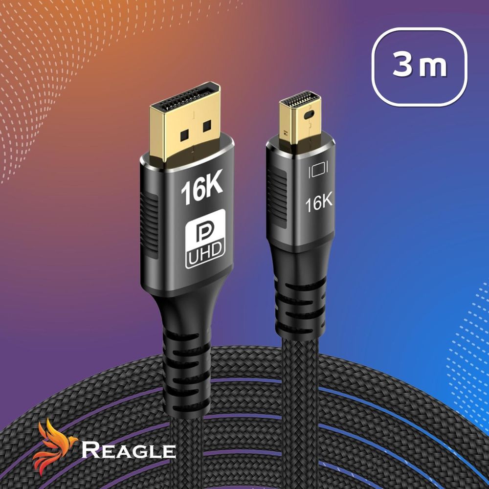 Mini DP zu DP 2.1 Kabel 3m Reagle Bidirektionales Mini DisplayPort auf DisplayPort Kabel 16K 8K 4K 240Hz 80Gbps Gaming Monitor Laptop PC Nylon