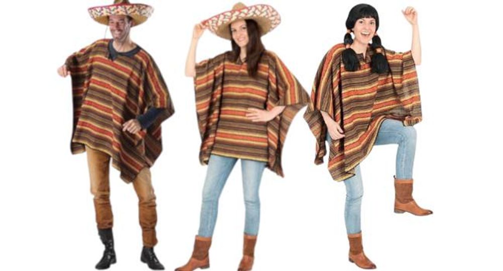 Kostüm-Set Poncho und Sombrero 2-teilig Hut und Poncho EL Sancho, Einheitsgröße