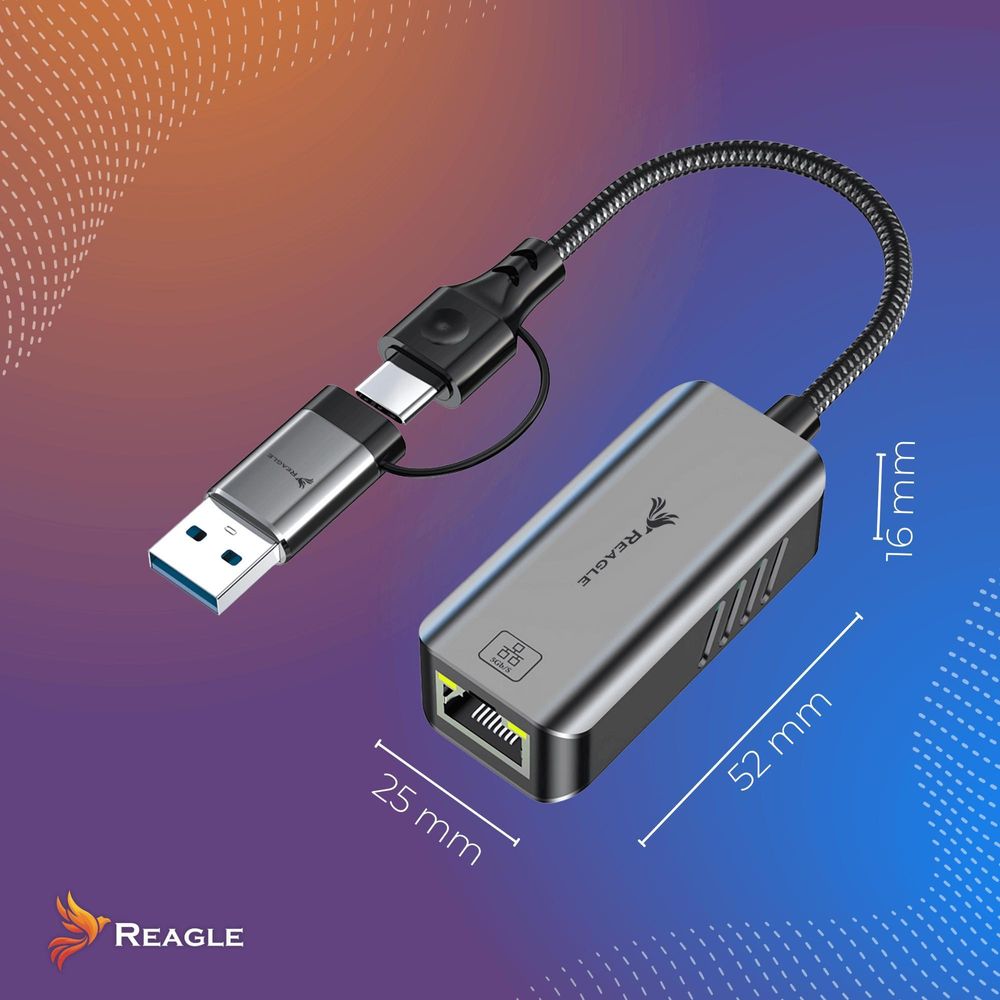 USB 3.2 zu RJ45 Gigabit Ethernet Adapter 5000 Mbit s 5Gbps LAN Netzwerkverteiler 2in1 USB C und USB A Anschluss für Ultrabook PC Laptop Reagle