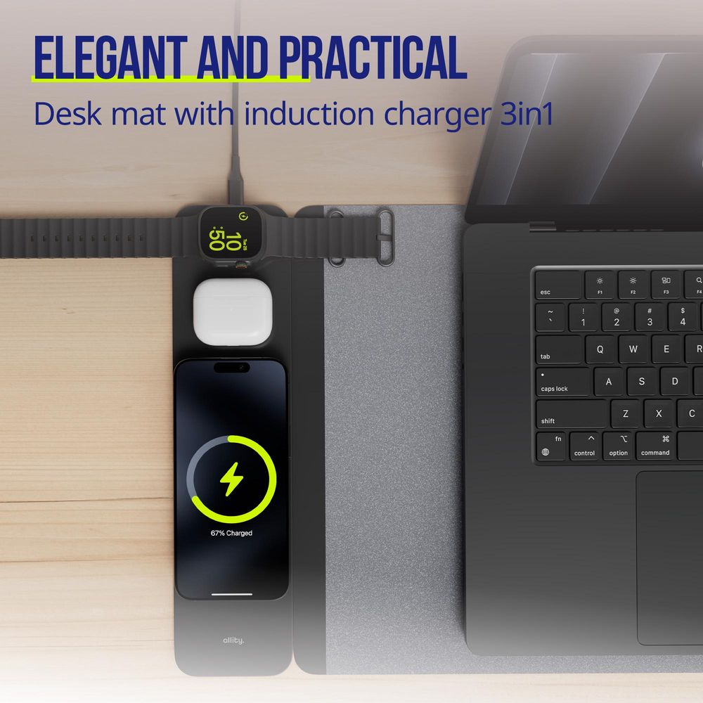 Allity Laptop-Pad mit kabelloser Ladefunktion 3in1 15W schwarz
