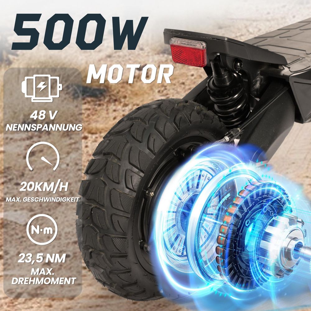 Draixcor T8 E-Scooter mit ABE, 10 Zoll Luftreifen, 48V 15Ah, 500W Antrieb, bis 80 km, Blinker, faltbar