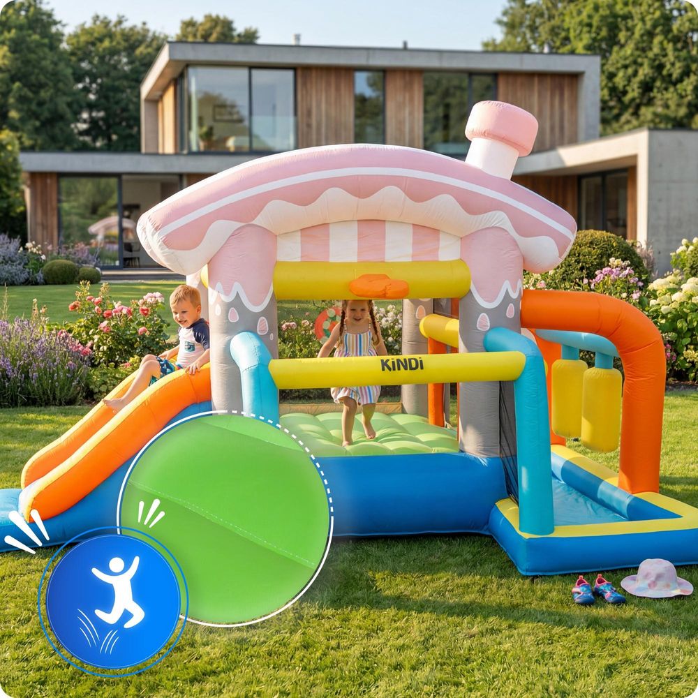 KiNDi dmuchany plac zabaw DPZ013 ze zjeżdżalnią i brodzikiem 360 x 225 x 230 cm