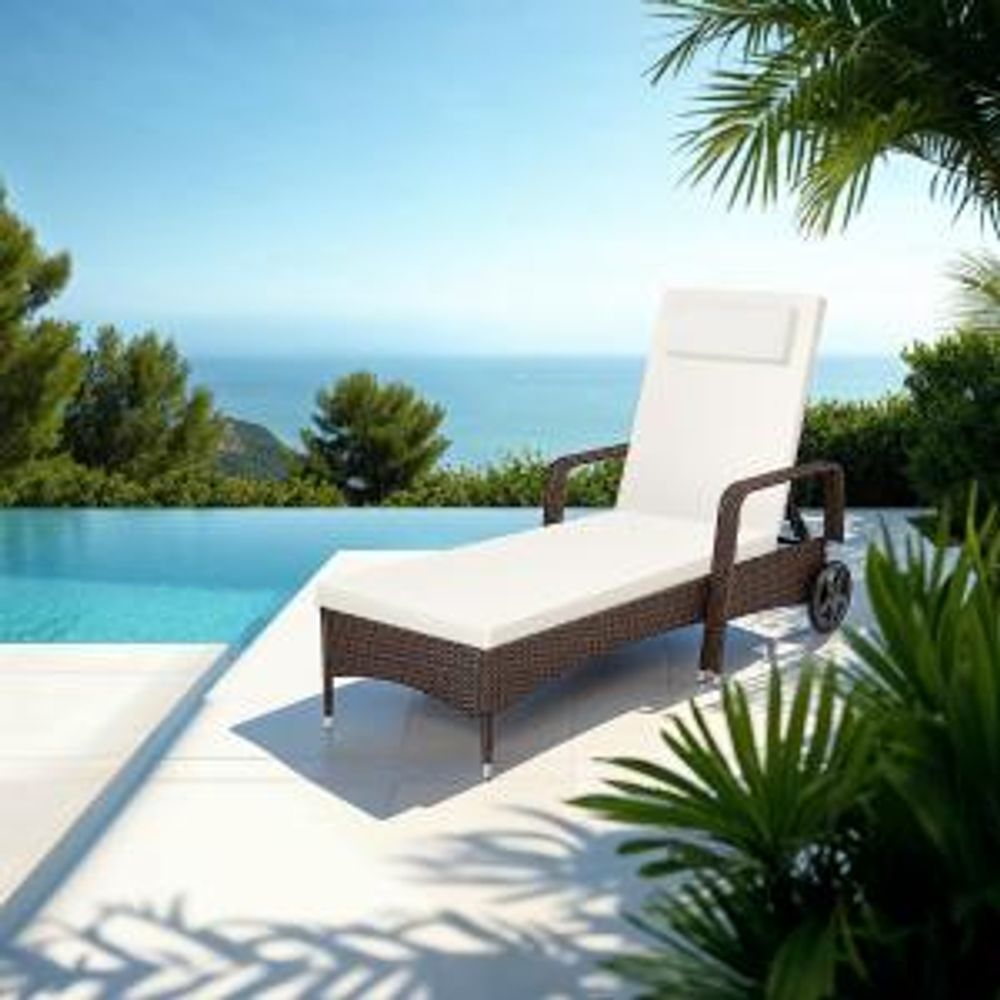 tectake® Rattan Sonnenliege 200 x 70 x 33 cm