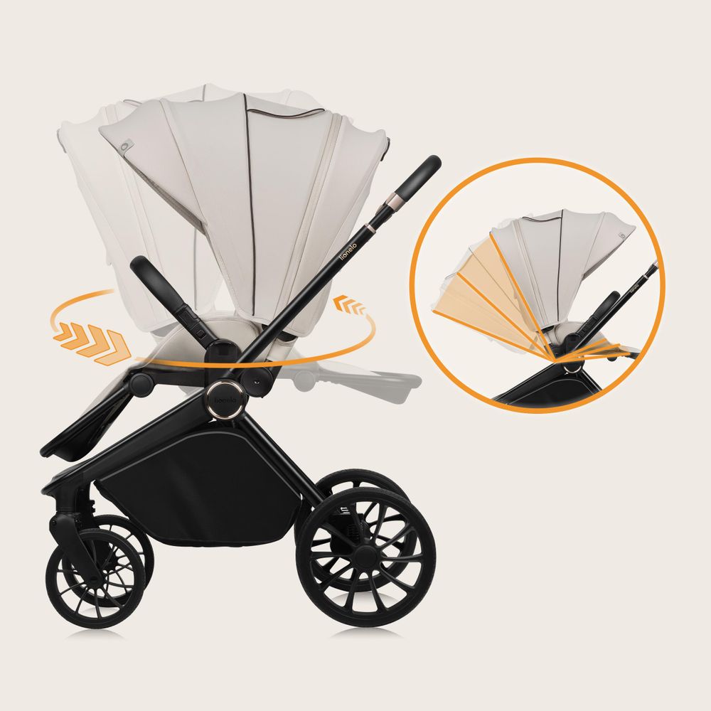 Lionelo Mika Plus Universal-Buggy bis zu 22kg Hohe Manövrierfähigkeit XXL-Verdeck mit UPF50+ Beige