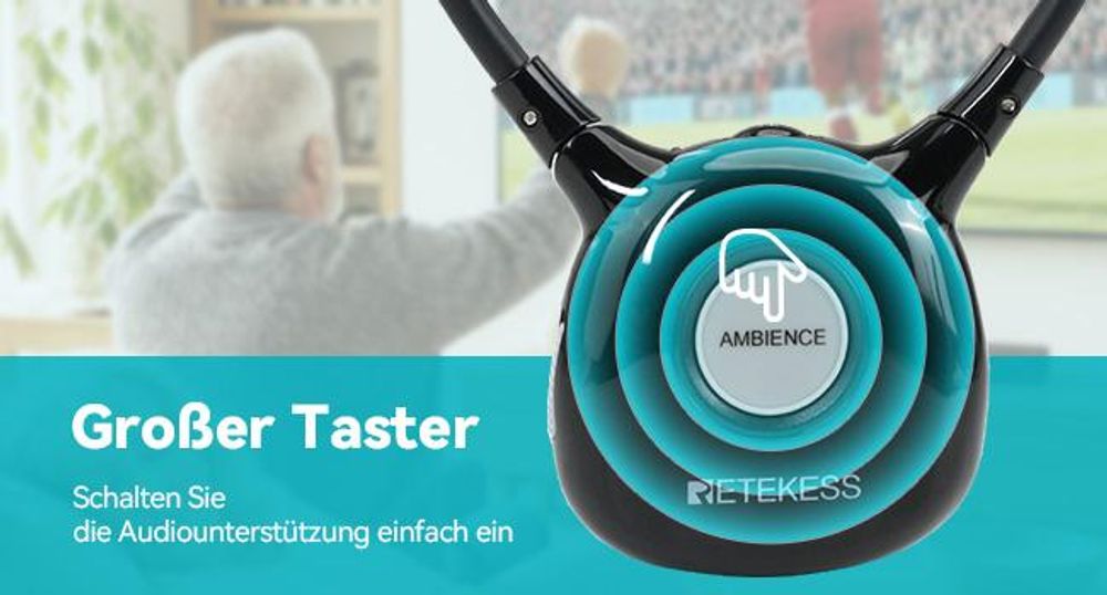 Retekess TA008 TV Kopfhörer, In-Ear mit Hörunterstützung, 2,4 GHz niedrige Latenz, unabhängige Lautstärkeregelung für LR, Funkkopfhörer für Senioren