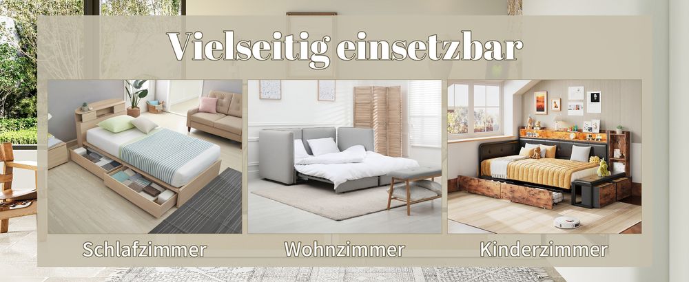 okwish Schlafsofa 140×200 cm，Kinderbett Jugendbett Multifunktionales Einzelbett mit vielen Staufächern und Ladeanschluss，Ohne Matratze，Weiß
