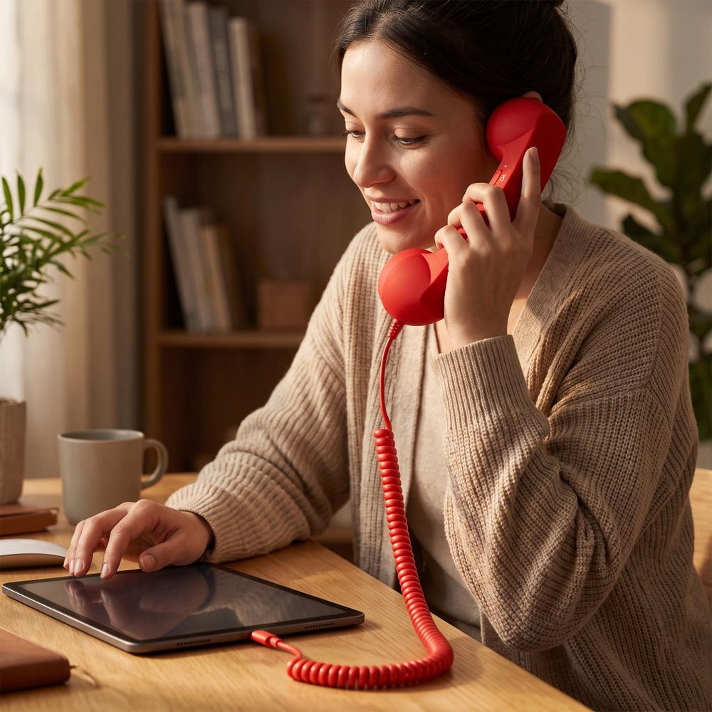 Retro-Telefonhörer Typ-C Kabelgebundenes Telefon mit Handhörer, Mikrofon und Lautsprecher, Lautstärkeregelung für Handy Tablets Laptops usw. rot