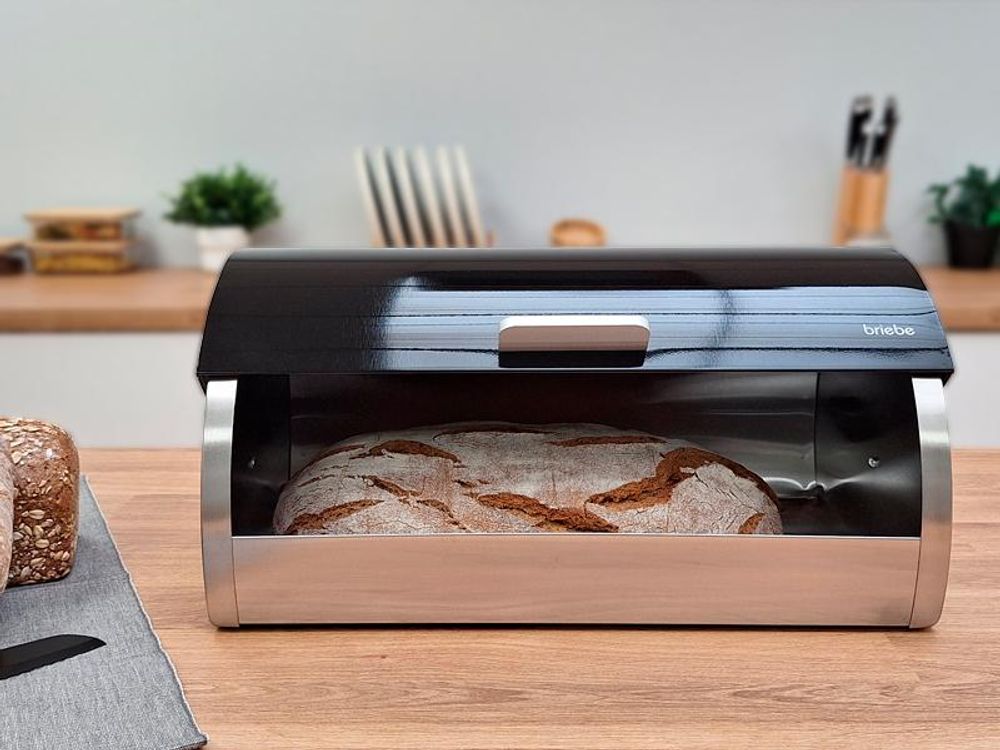 Briebe BB1161 Set aus Brotkasten +3 Küchenvorratsdosen aus Robustem Edelstahl Modernes Design Schwarz/Edelstahl