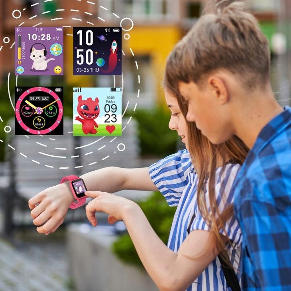 Maxlife, Kinder-Smartwatch Gesundheitsverfolgung und Musiksteuerung Bluetooth, Fuchsienrot