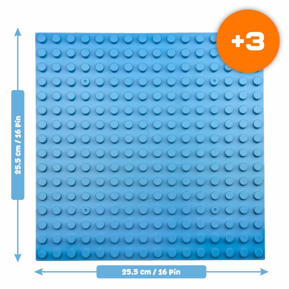 Bauplatte 16x16 große Noppen, Grundplatte kompatibel mit gängigen Bausteinen, 25,5 x 25,5 cm, EVI KIDS, Blau