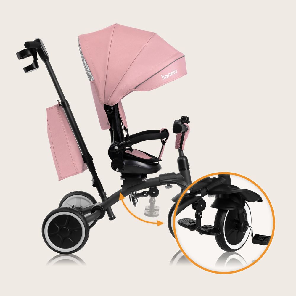 Lionelo Tris Plus dreirad laufrad bis 25 kg Kinderdreirad Lenkstange Baby Kinderwagen Montage ohne Werkzeug - Rosa