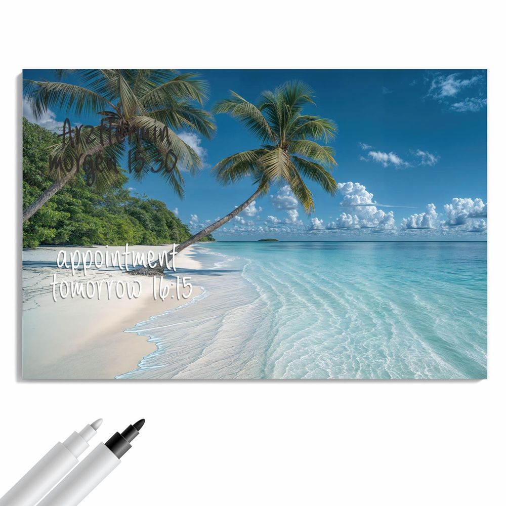 Metall-Magnettafel Zwei Palmen am Meer, mit Boardmarker beschrieben