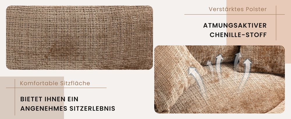 MODFU Lazy Sofa Sitzsack Schlafsofa  Relaxsessel Posterstuhl,Extrabreit mit 3 Kissen,Kaffee Chenille
