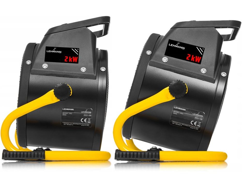 Lehmann Heizlüfter 2000 W mit 3 Heizstufen | mobile Elektro-Heizung mit Thermostat | Keramik Heizstrahler für Werkstatt, Garage, Haus, Baustelle