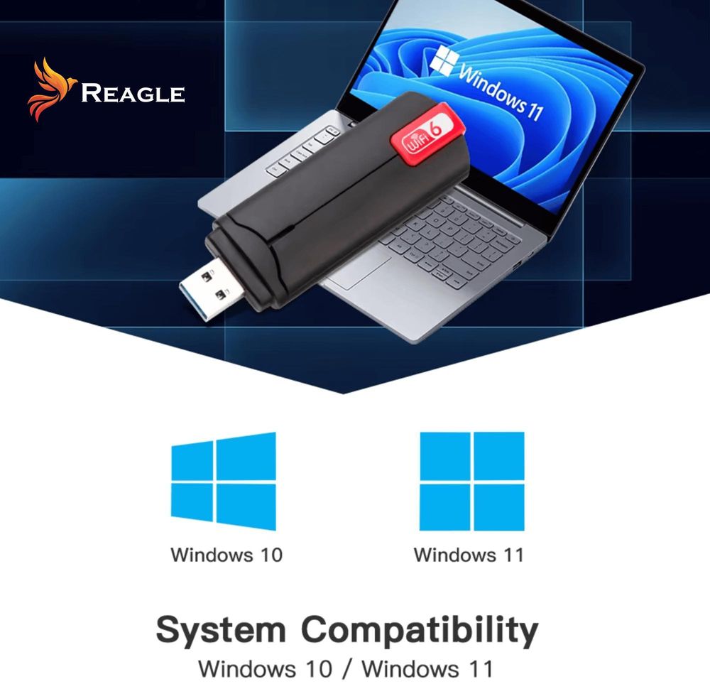 WLAN Stick Wi-Fi 6 USB 3.0 Adapter 1800Mbps AX1800 Dual Band Netzwerkkarte 5dBi Antennen für PC Laptop Gaming Streaming Windows 11 Reagle