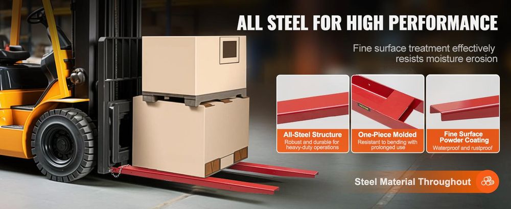 VEVOR Gabelstapler Gabelverlängerungen, 60" Länge 4,5" Breite, Schwerlast-Kohlenstoffstahl Gabelverlängerungen für Gabelstapler, 1 Paar Gabelstaplerverlängerungen, Industrielle Gabelstapler Gabelaufsätze für Gabelstapler, Gelb, 72 Zoll