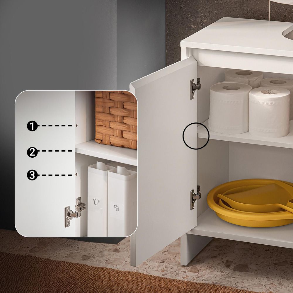 SoBuy Waschbeckenunterschrank 60cm Badezimmerschrank Badmöbel mit verstellbaren Regalen feuchtigkeitsbeständig Waschbecken für kleine Bäder BZR157-W