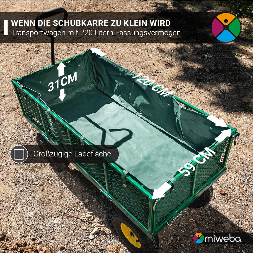 Miweba Bollerwagen | Transportwagen - Handwagen - Transportkarre - Gartenwagen - Gartenkarre - Gerätewagen - klappbar - bis 700 kg belastbar (Schwarz)